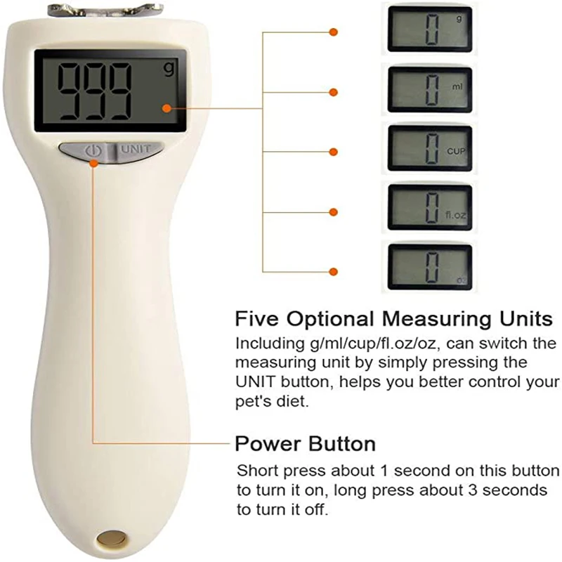 Измерительная ложка для корма Pet Food Scoop Precise Dog Cat с съемной ложкой-совком и цифровыми весами для пищи с ЖК-дисплеем.