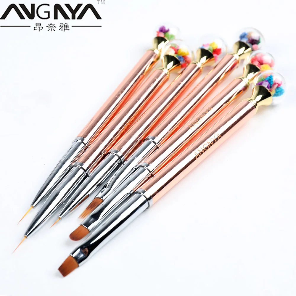 

ANGNYA Newest Nail Brush Liner Painting Pen Metal Handle Top Flower Ball Decora French Lines Stripes Drawing Pen Manicure Tool