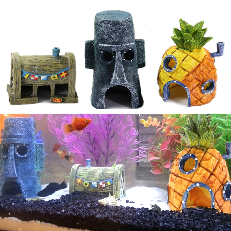

Fish Tank Aquarium Decoration Cartoon Sponge Figure Bobs Patrick Star Pineapple House Anime Figure Doll Children Kids Toys