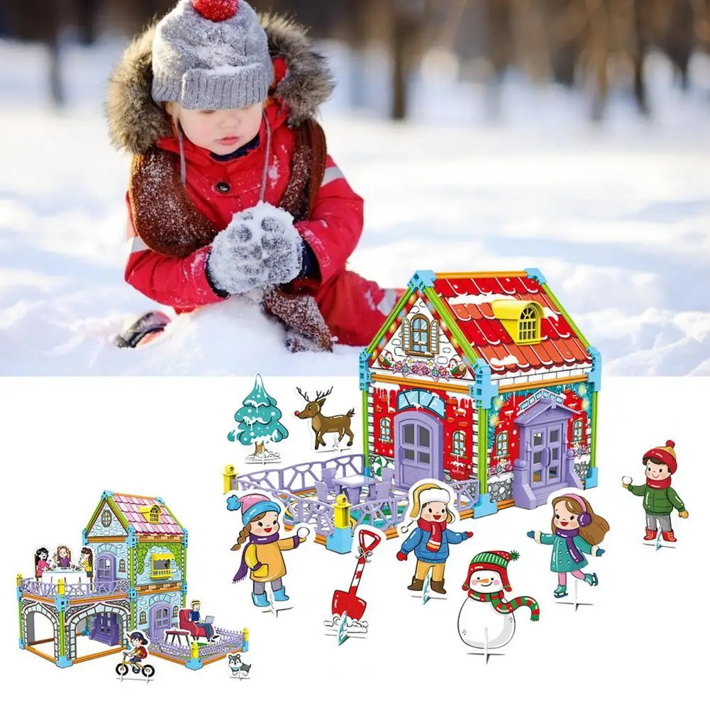 

Puzzle House Model Self Assembly Educational Toy Painting Coloring 3D Jigsaw for Parent-Child Interactive Game Toys