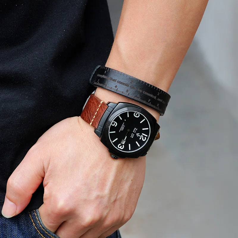

2020 New Handmade Adjustable Black Brown Genuine Leather Bracelet Wristband Men Women Letter Rule Printed Wrap Hand Bracelets