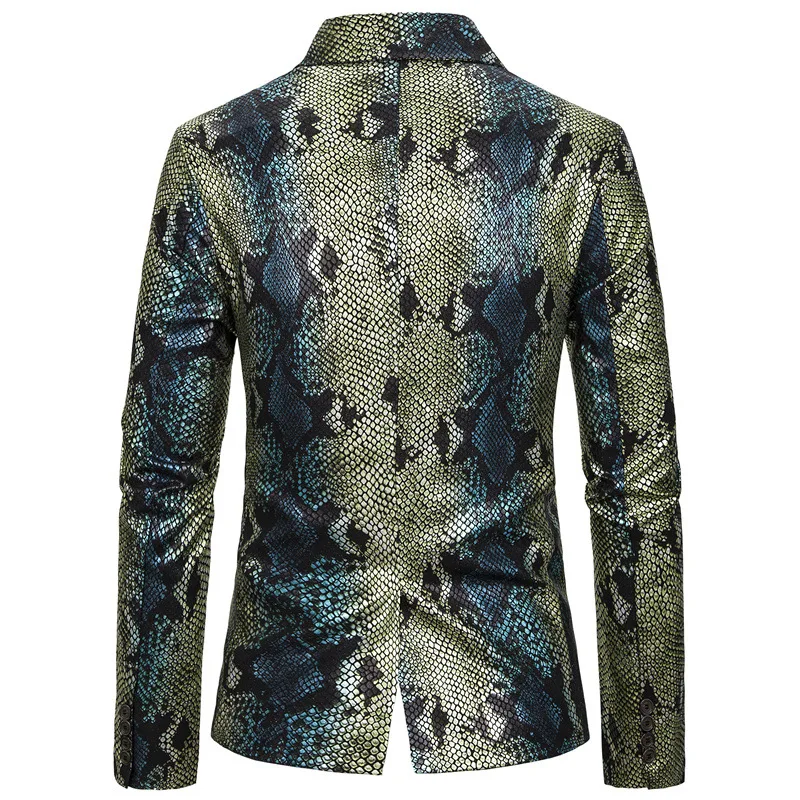 

Men's Casual Suit Fish Scales Printed Lapel Single Breasted Persoanlity Fashion Wedding Party Stage Singers Fit Male Blazers