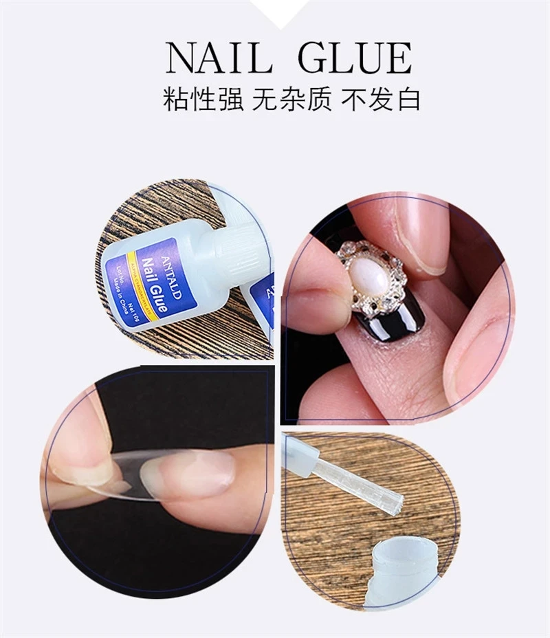 

Hot 5pcs/set 10g False nail tips Glue Nail Art Decoration with Brush False nail glue for nail stickers and decals Manicure tools