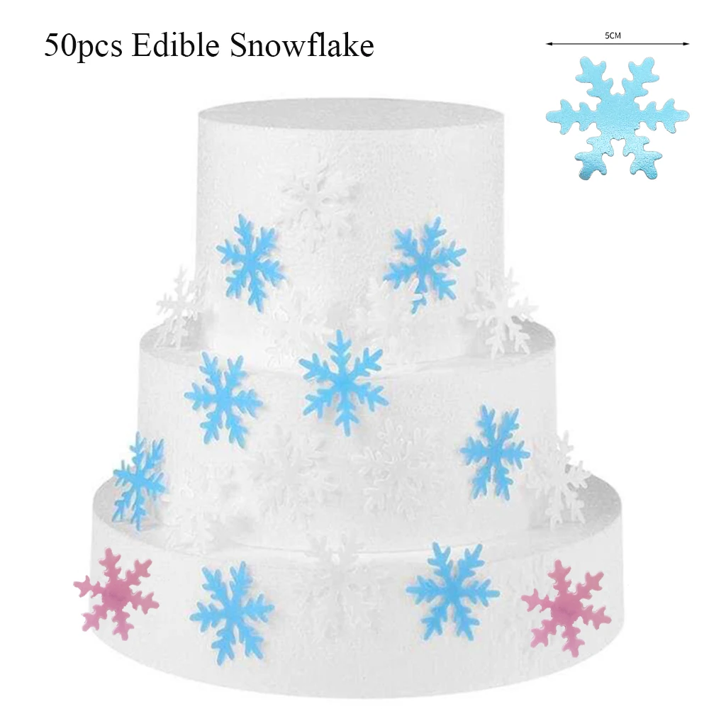 

50pcs/Box Edible Snowflake Christmas Cake Decorating Tools Cupcake Topper Wedding Baby Shower Kids Birthday Decor Frozen Party