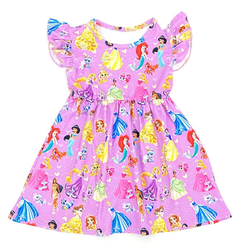 Летнее Новое поступление фиолетовое платье принцессы с оборками для девочек