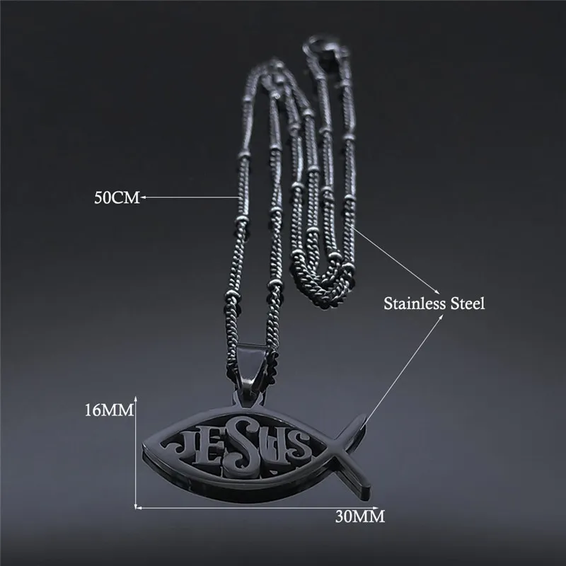 

2021 StainlessSteel Black Color Necklaces For Women Cross Fish Jesus Charm Necklaces Jewelry chaine acier inoxydable NXS03