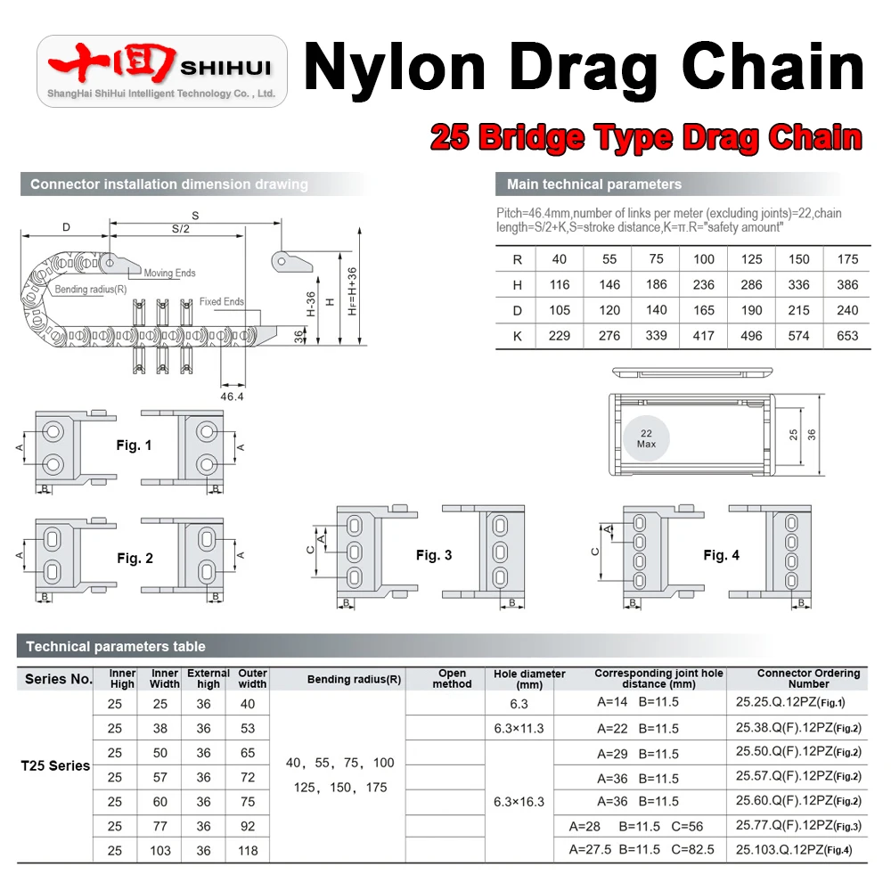 

Light Type 25 Bridge Type Drag Chain Machine Tool Equipment Cable Drag Chain Automation System Running Nylon Drag Chain