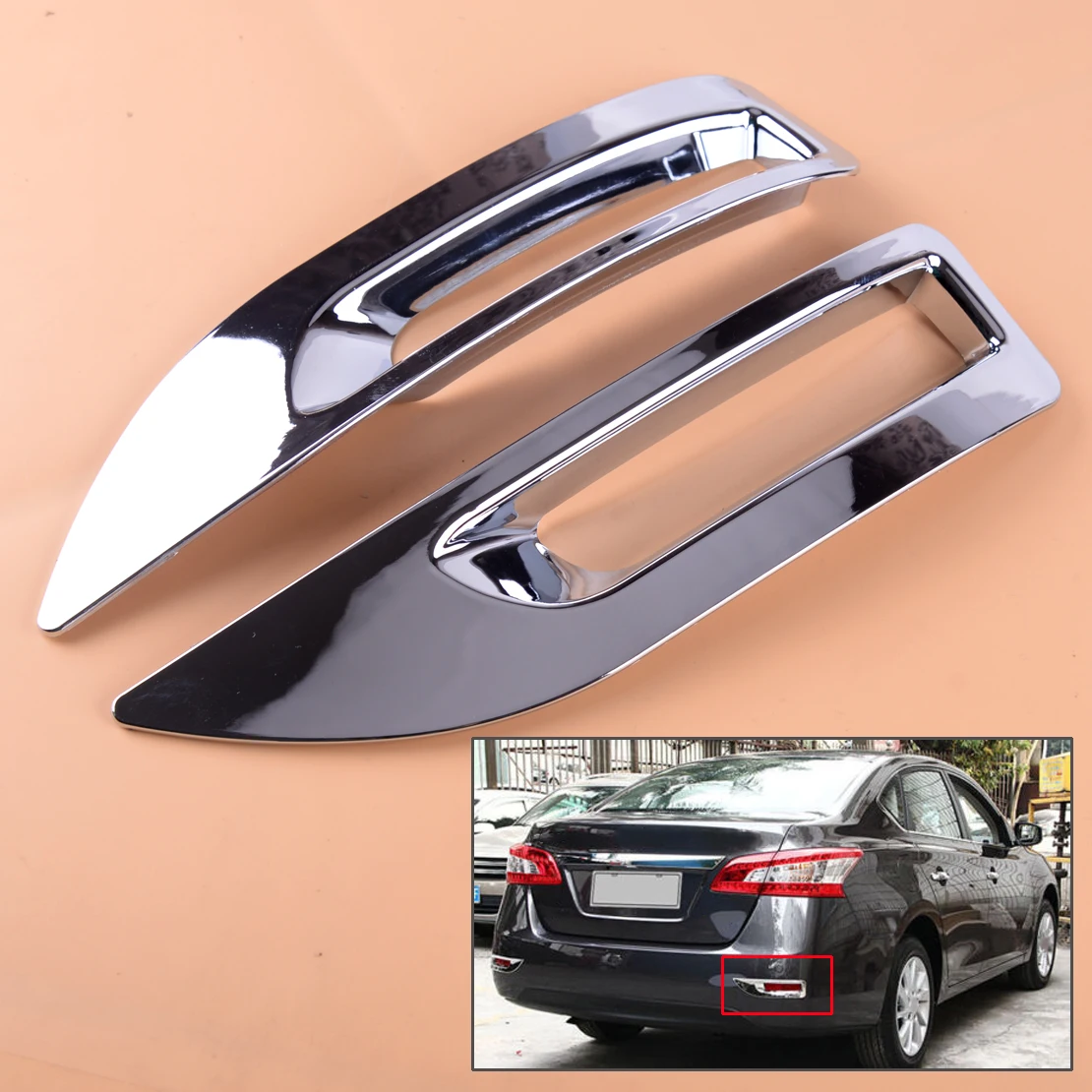 

beler Silver Plastic 2pcs Car Rear Bumper Chrome Fog Light Lamp Trim Frame Cover Molding Fit For Nissan Sentra Sylphy 2013-2015