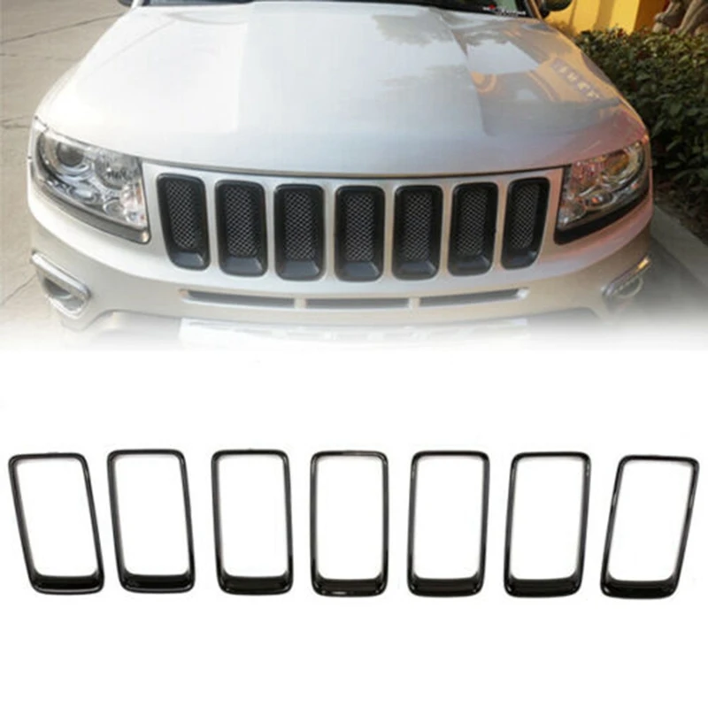 

7Pcs Car Black Grill Grille Inserts Ring Trims Kit Decor Fit for Jeep Grand Cherokee
