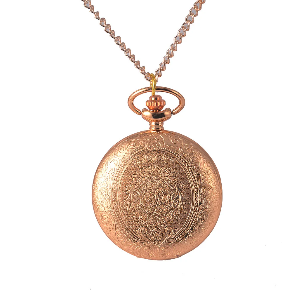 

8840Engraved Pattern Design Silver Pocket Watch Quartz Pocket Watches Fashion Rose Gold Hollow Lovely Gift Chain antiques