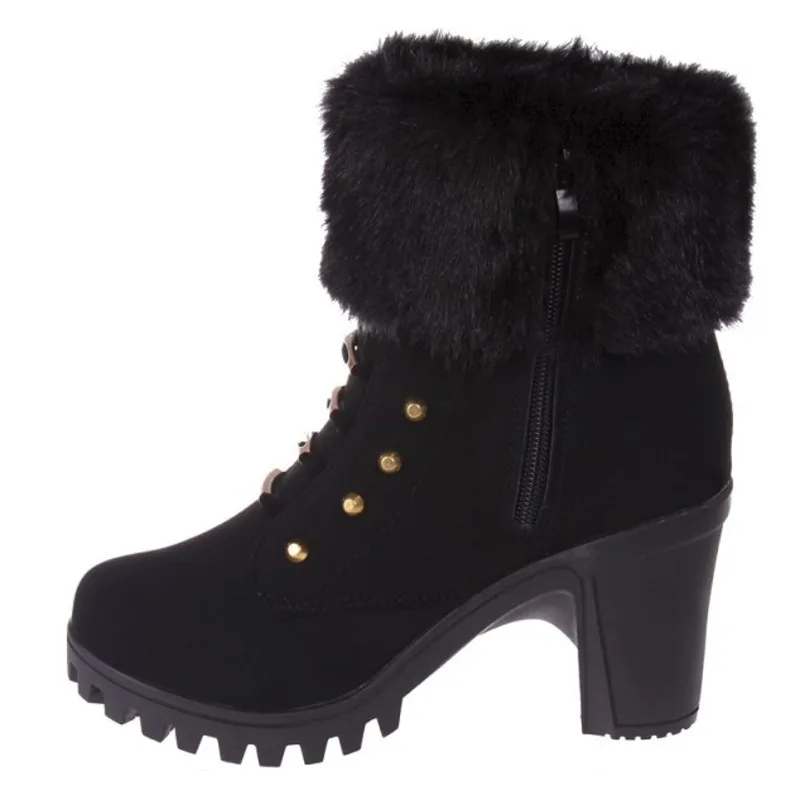 

2021 Winter New Martin Boots Thick Heels Waterproof Platform Metal Decorative Women's Shoes Short Fur Warm Woman Ankle Booties