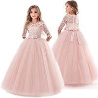 girls elegant formal dress princess long tulle baby girls kids lace wedding ceremony dresses teenage girls dress for birthday