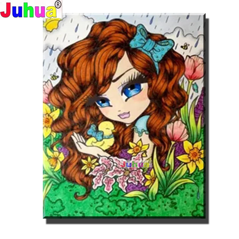 Полноразмерная Алмазная картина девушка-кошелек цветок фея мозаика вышивка