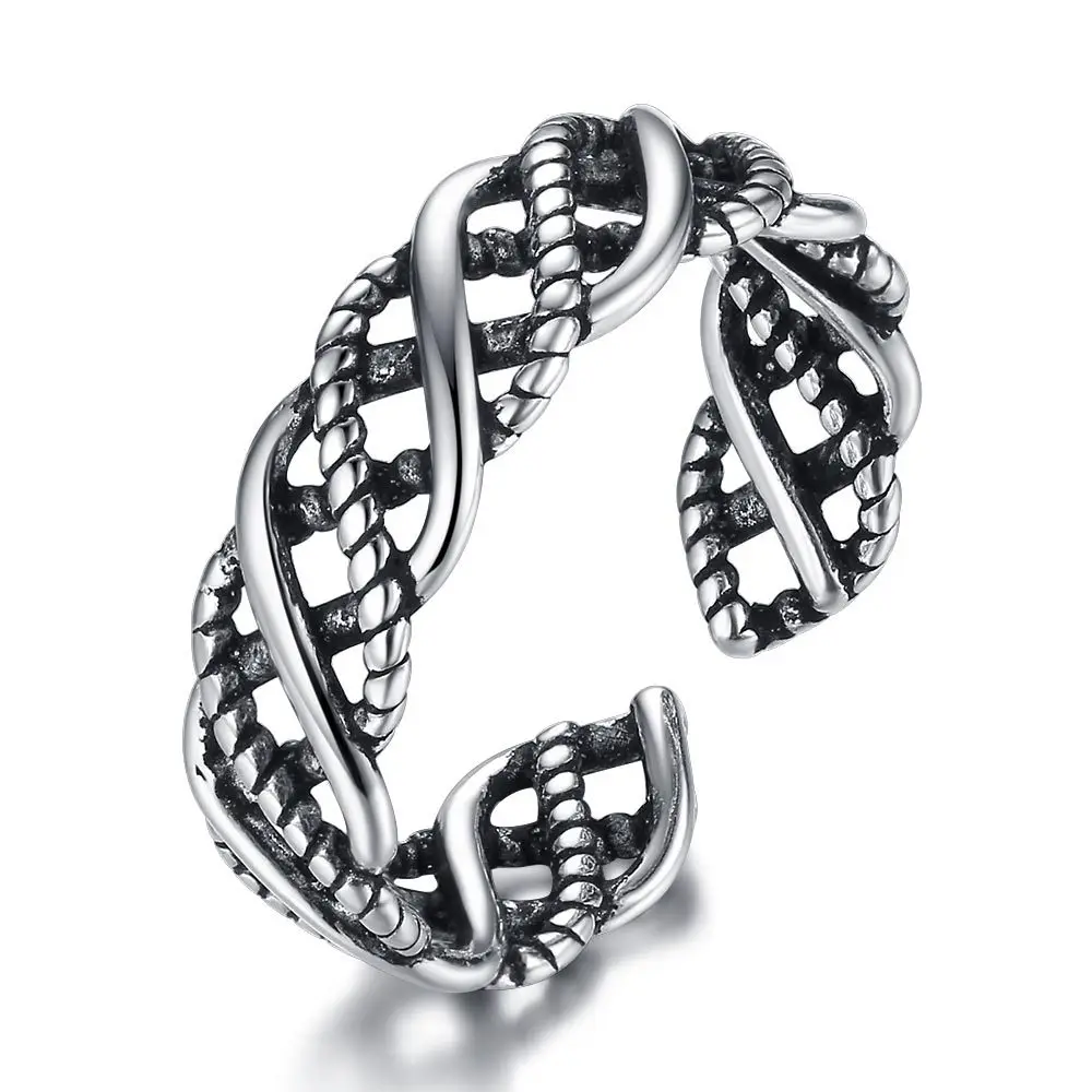 

925 Sterling Silver Ring High Quality Hollow Woman Fashion Jewelry Opening Adjustable Ring Thai Silver Black Hot Sale