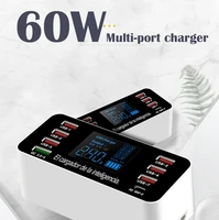 60w mobile phone charging station usb c desktop 8 ports usb charger hub quick charge 3 0 18w pd charger led display multi ports