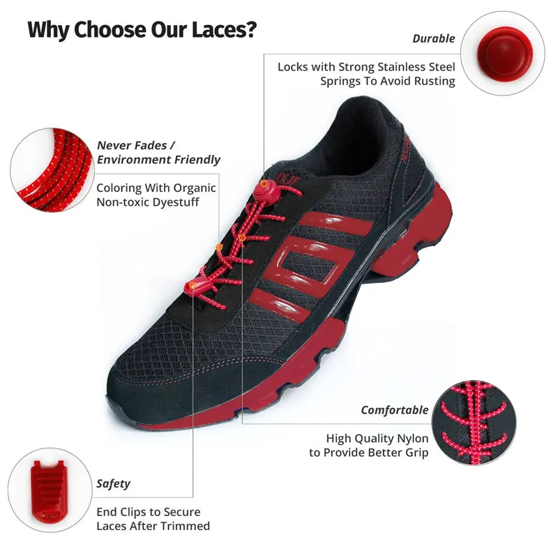 Эластичные и светоотражающие шнурки для обуви BYEPAIN без завязывания 1 пара с