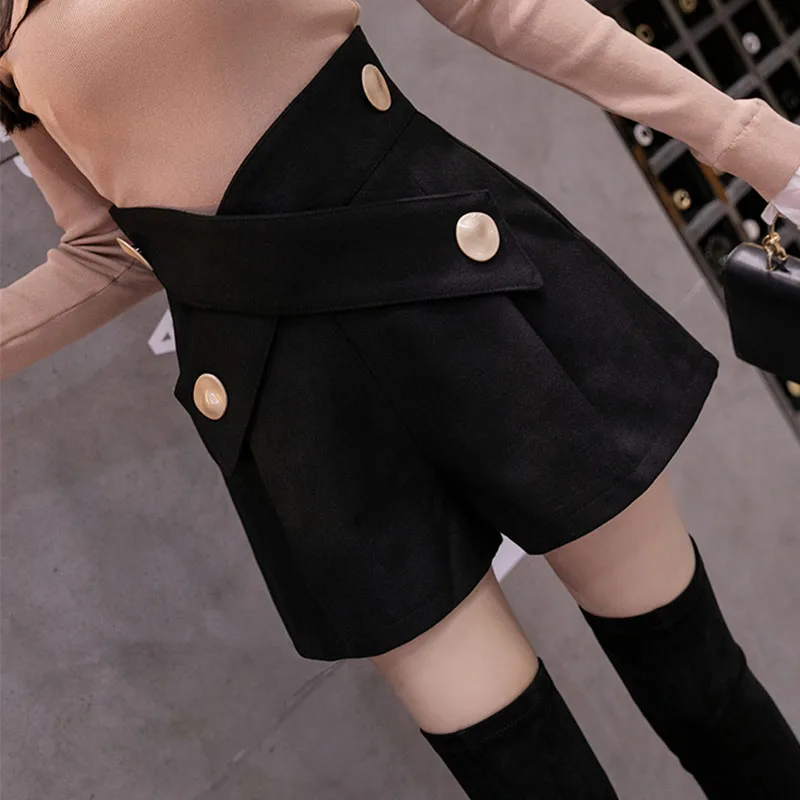 Шорты женские шерстяные с поясом теплые зимние утепленные завышенной талией