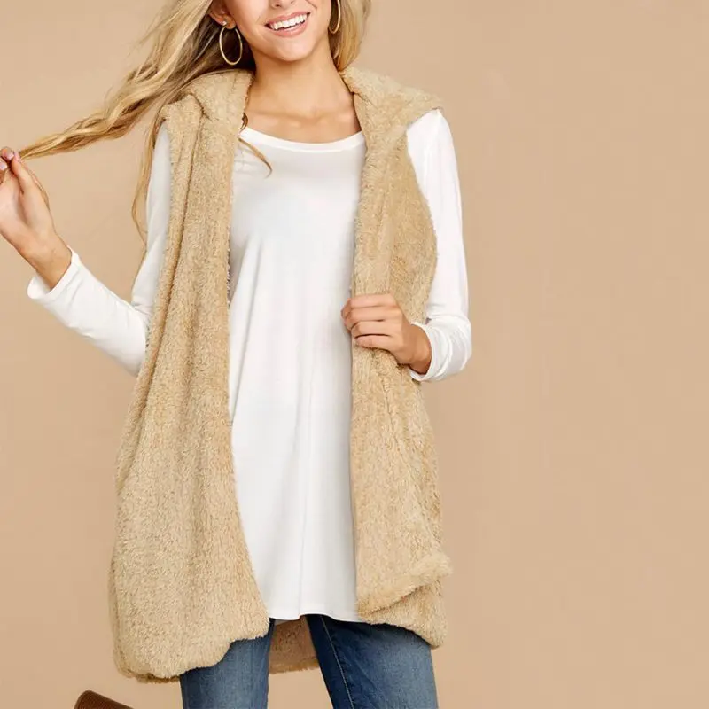 Повседневные Жилеты с капюшоном из искусственного меха модная зимняя женская