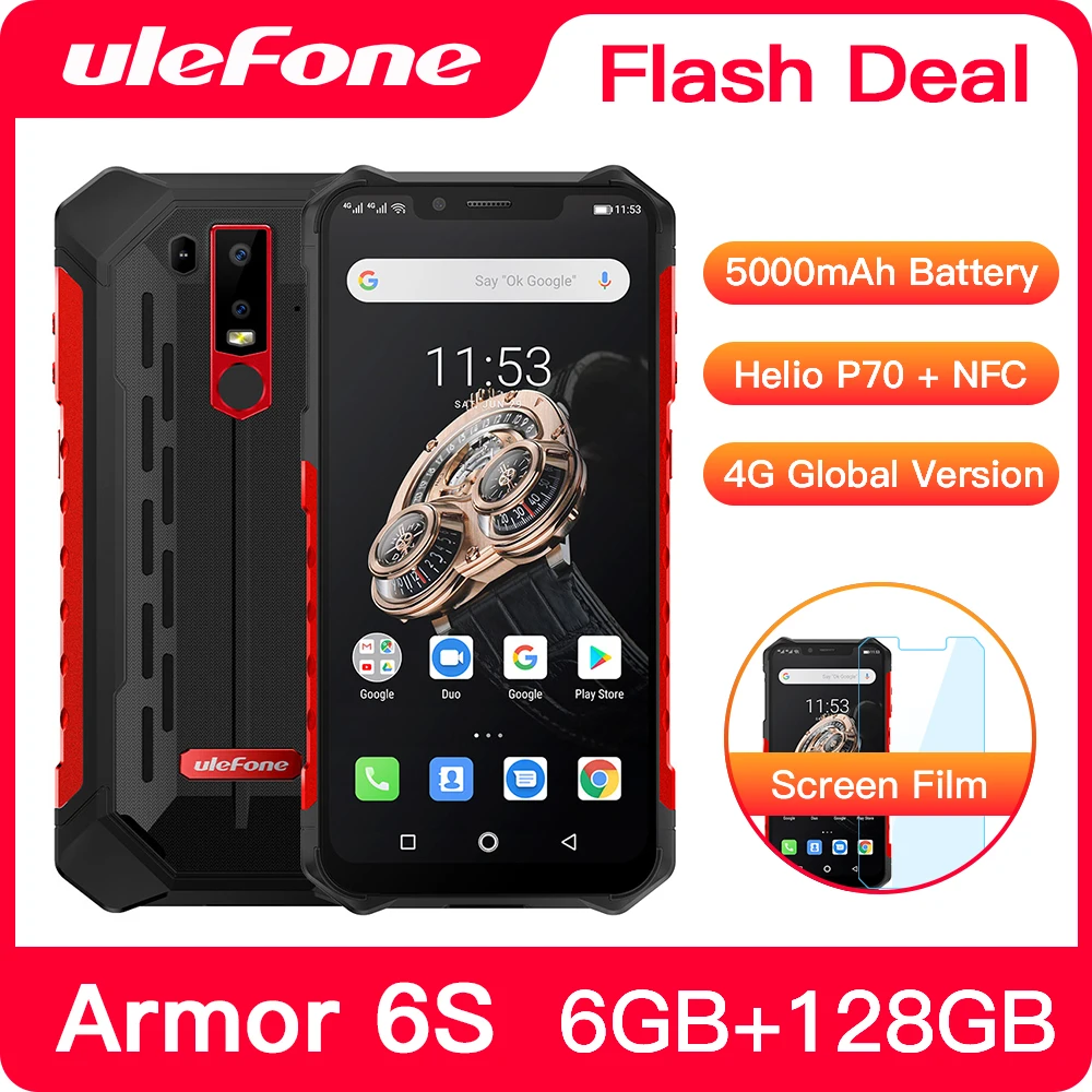 Cмартфон Ulefone Armor 6S с защитой от брызг воды и пыли IP68 8 ядерный процессор Helio P70 6 ГБ +