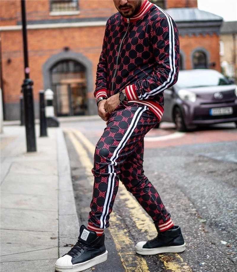 

2020, The New EuroPean and American Men's Sportswear Pants + Jacket Pure Cotton Men's suit street jogger casual Sports Suit