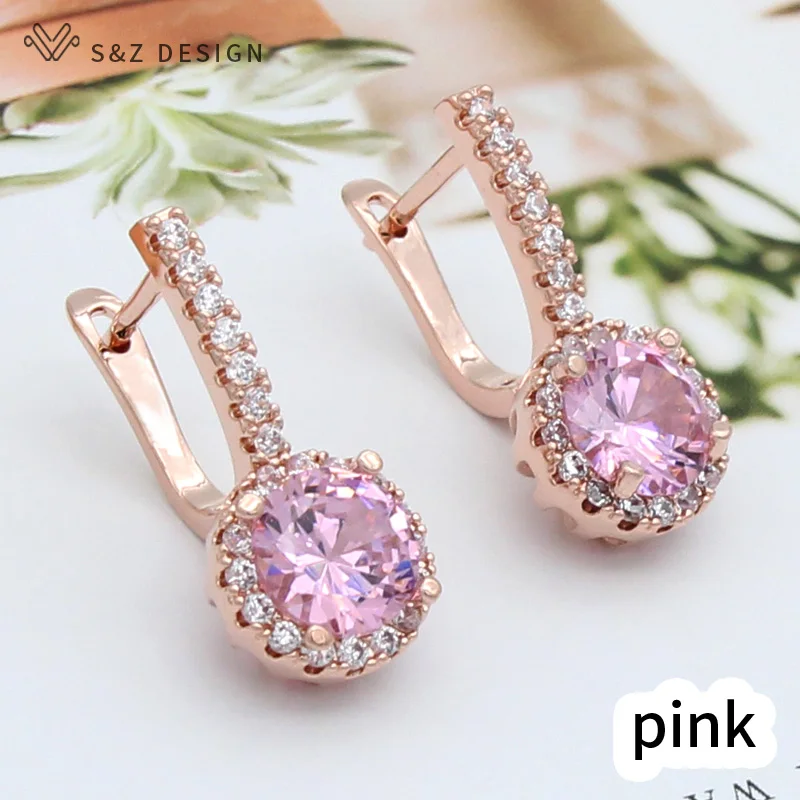 Серьги подвески S & Z из розового золота 585 пробы с круглым
