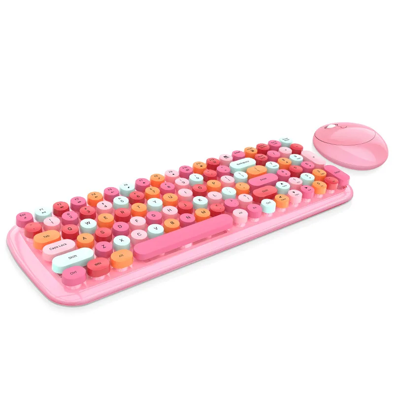 2.4G Wireless Keyboard Mouse Kit Girl Gift Retro Vintage Colorful 84 Round Key Orange Cute Pink Blue Green For PC Laptop New | Компьютеры