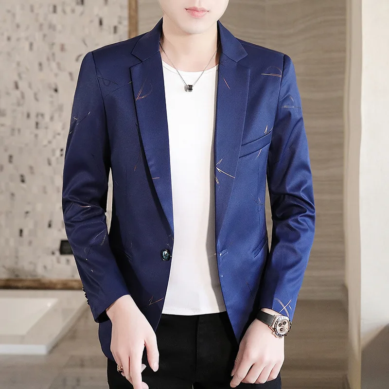 

2021 Men's Printed Suit Youth Slim Fit Business Casual Suit jacket Wedding Business Working blazer