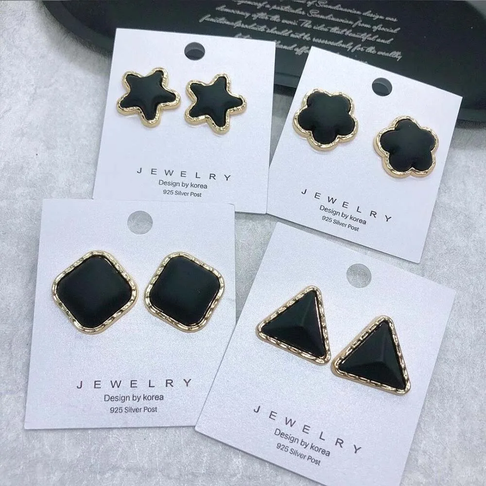 Модные черные серьги гвоздики 2020 большие геометрические круглые треугольные для