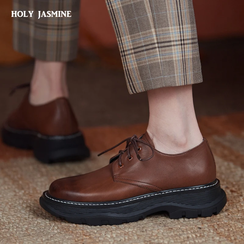 

Женские туфли-оксфорды на плоской подошве, черные повседневные кожаные туфли на шнуровке, с круглым носком, весна-осень 2021