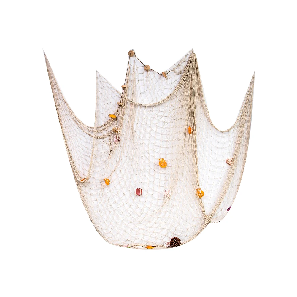 

Nautical Fishing Net Decoration Fishing Net Wall Hangings Decoration Mediterranean Style Photographing Sea Theme Fish Net Beige