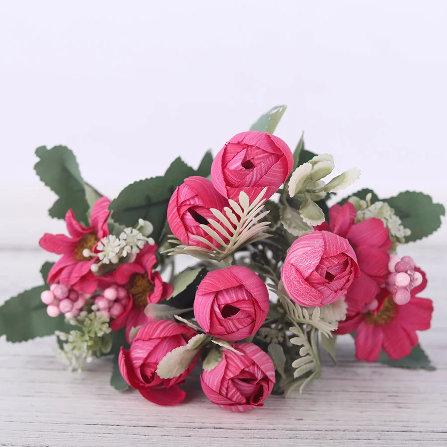 rose red 12 головных роз искусственный Шелковый цветок высокое качество букет поддельные цветы ромашки бутон украшение для свадьбы аксессуары для дома мексиканский - Цвет: rose red