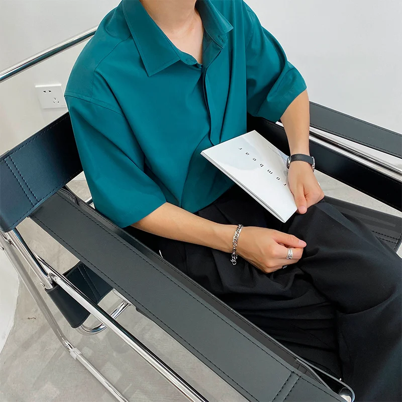 

Summer Green Short-sleeved Shirts Men's Fashion Business Society Mens Shirts Korean Loose Casual Shirts Men Dress Shirts M-XL