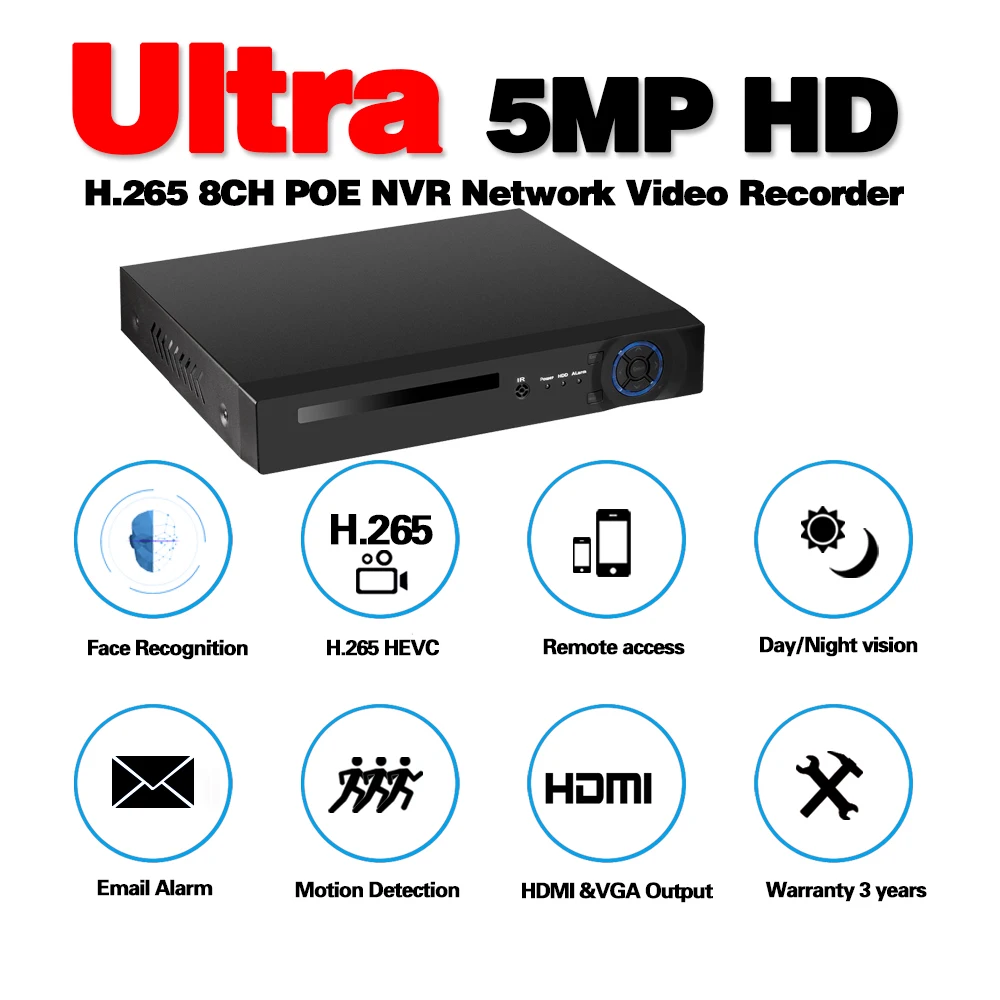 Камера видеонаблюдения H.265 8 каналов POE запись лиц и воспроизведение NVR IP P2P ONVIF 5