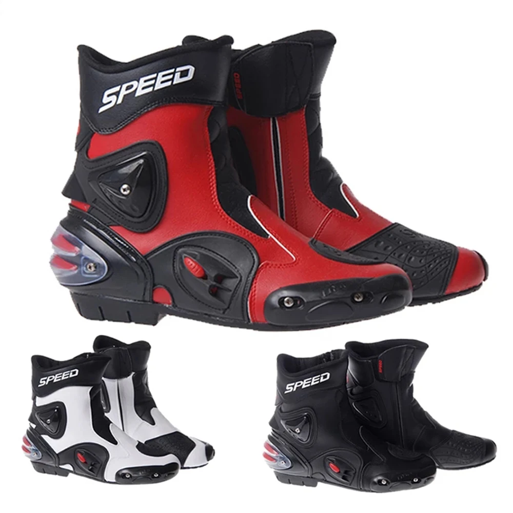 Men Motorcycle Boots Leather Motorsport Riding Racing Motocross MX Shoes Motorbike Bike Speed Protective Gear Sport Downhill BMX