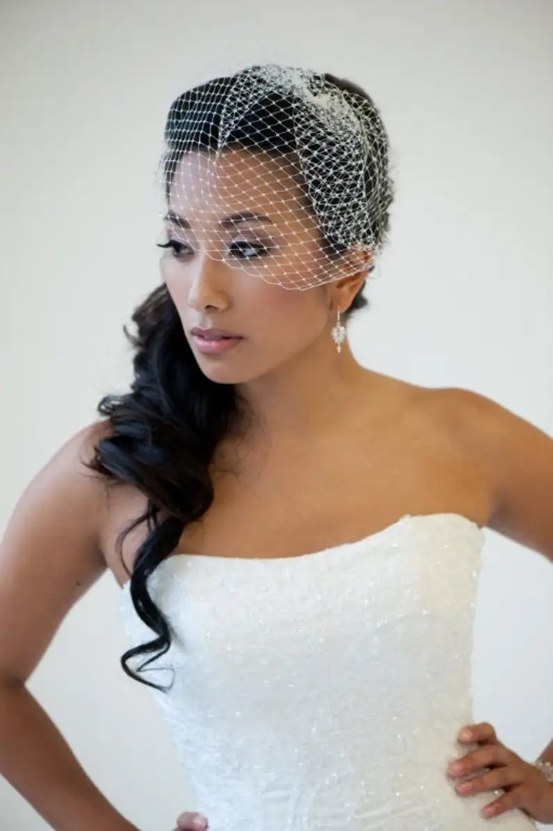 

Simple Bridal Veils Russian Netting Headwear Blusher Velos De Novia Available in White with Ivory