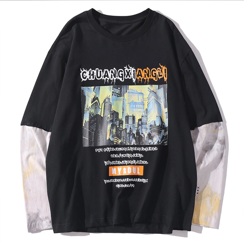 LACIBLE Винтаж вареный в стиле пэчворк с принтом Городская жизнь имитацией двух