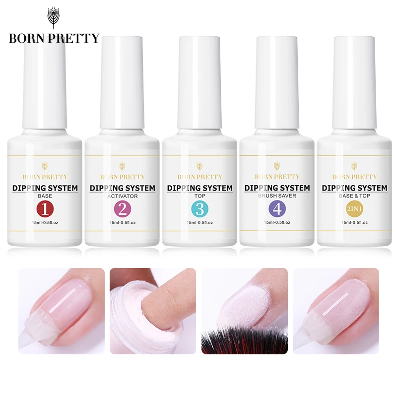 BORN PRETTY 15ml Dipping Nail Powder System Base Top Activator for Dip Nail Glittering Power Dust Without UV Lamp Needed