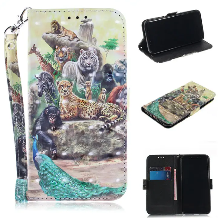 Zoo Чехол-бумажник с 3D узором для iphone 8 7 6 6s Plus X XR XS 11 Pro Max 5 5S se слот для карт PU кожаный чехол-книжка E26Z - Цвет: Zoo