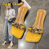 sexy 2021 women summer slipper square toe chain slippers slip on flat slide sandals beach flip flops casual shoe ladies big size