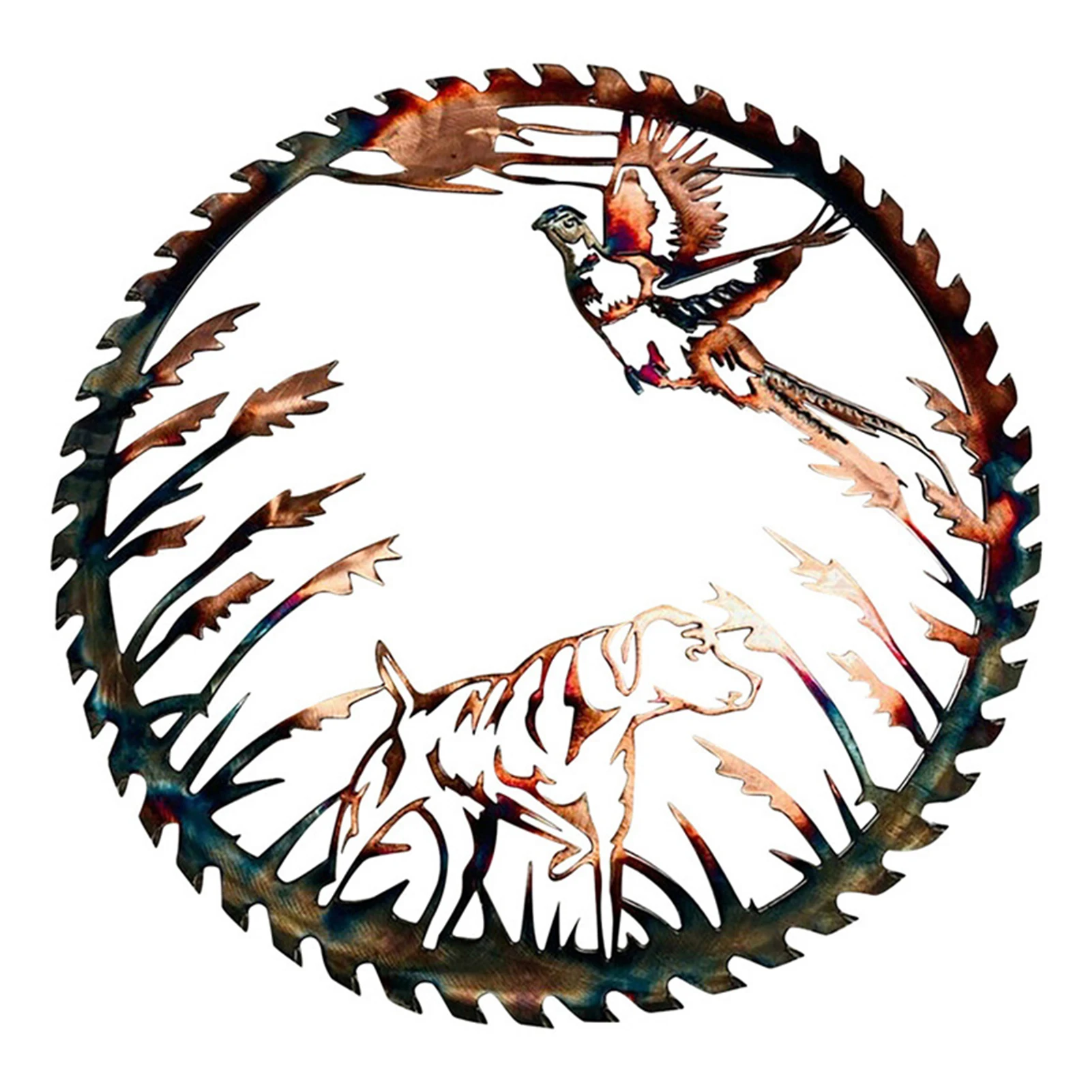 

Hollow Metal Art Decoration Bird and Dog Rural Silhouette Hanging Ornament for Wall Indoor Outdoor Garden E7