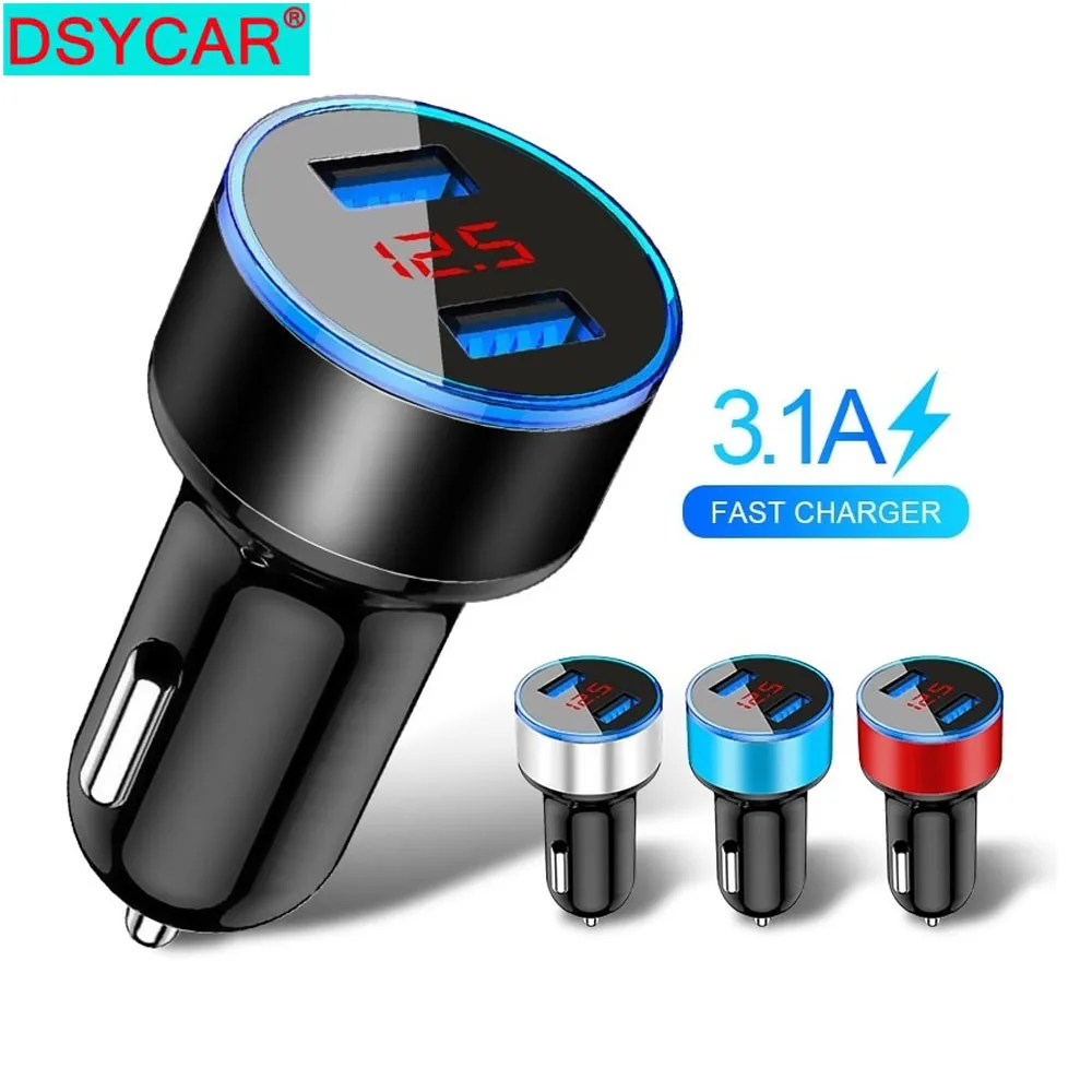 

DSYCAR 3.1A LED Display Dual USB Car Charger Phone Charger Compatible for Xiaomi Samsung S8 iPhone 6 6s 7 8 Plus Tablet New