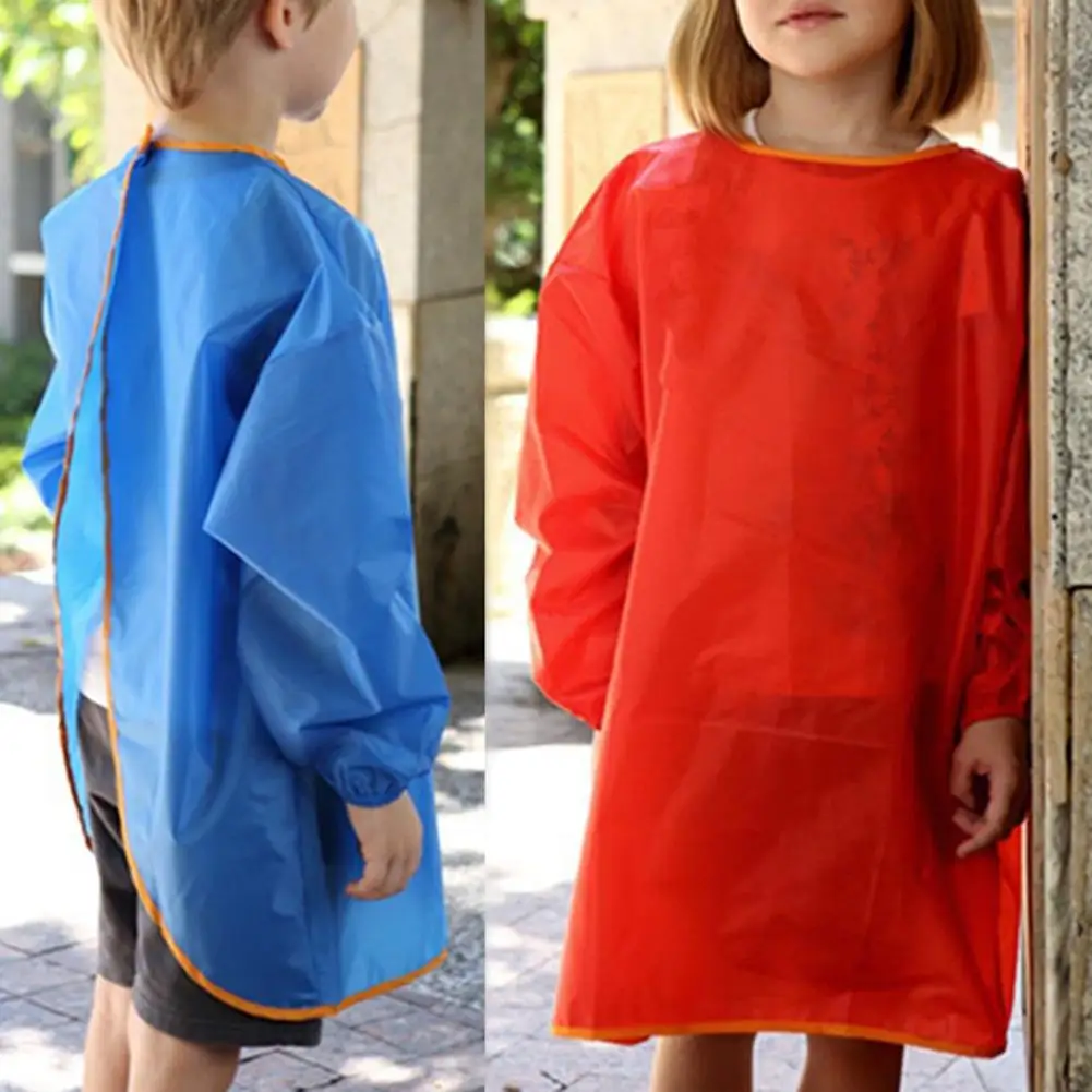 Delantal de manga larga impermeable para ni&ntilde;os, bata de alimentaci&oacute;n, babero, Color s&oacute;lido-1
