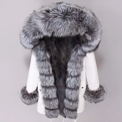 raccoon silver fur Новая зимняя куртка женская красная лиса леопардовая кроличья меховая подкладка енота меховая парка натуральный Лисий меховой воротник верхняя одежда S-7XL - Цвет: raccoon silver fur