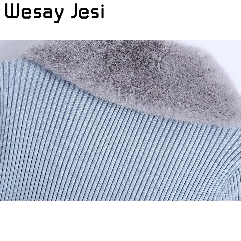 

New 2020 Women's Sweater Detachable Big Fur Collar Tie Placket Tight-fitting Thick Warm Cardigan Retro Sweater