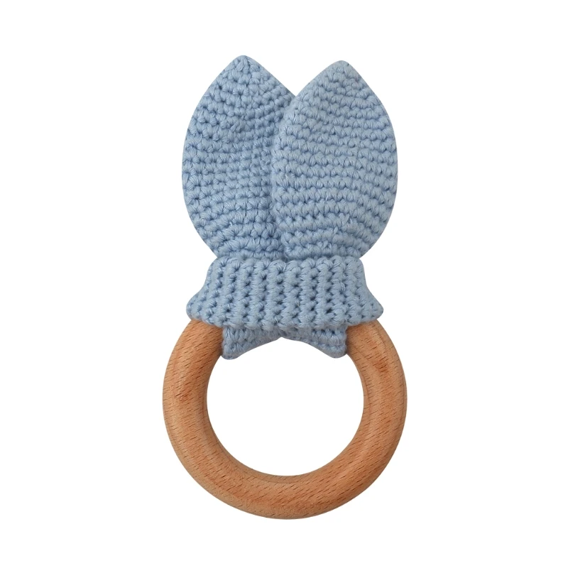 

BPA Free Crochet Wooden Ring Baby Teether Cute Bunny Rattle Infant Teething Toy