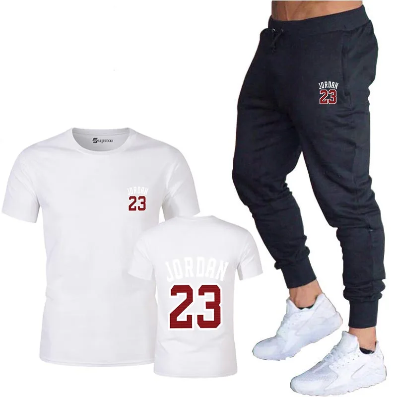 

2021 Men's Sets T Shirts+pants Two Pieces Sets Casual Tracksuit Men/Women 23 suit print Tops+Pants Gyms Fitness trousers