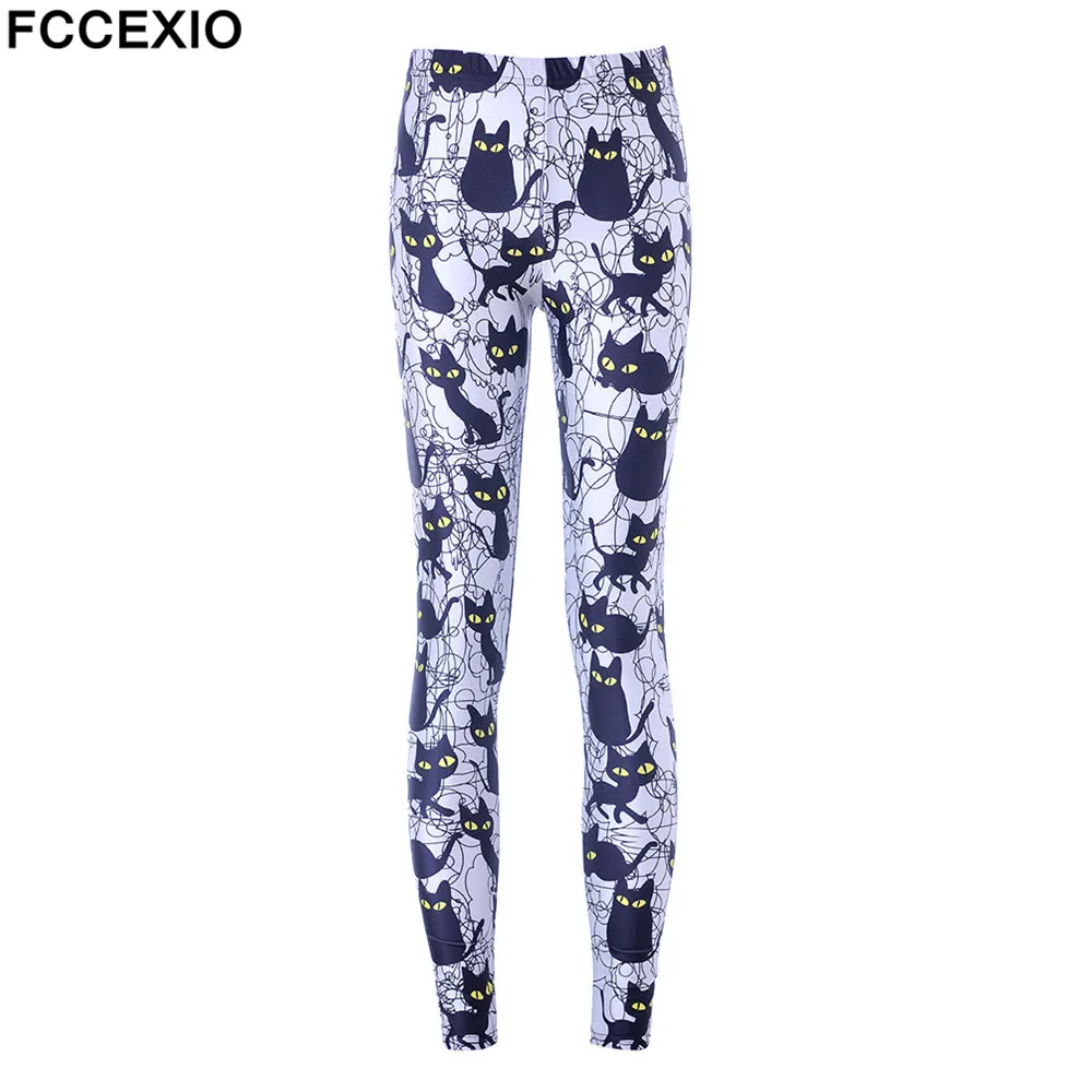 

FCCEXIO Black Cartoon Cat 3D Print Sexy Leggings Fitness Leggins Workout Female Summer Women Seamless Pants