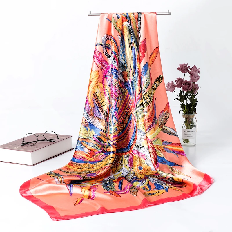 Элегантный женский большой квадратный шелковый шарф с принтом 90*90 см модный