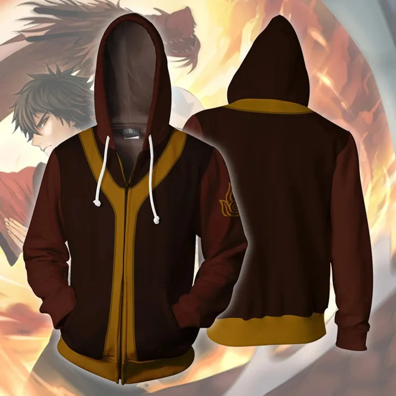 

Avatar The Last Airbender Hoodie Cosplay Costume Man Women Anime Casual Zipper Jackets Fashion Flame Autumn Sweatshirts