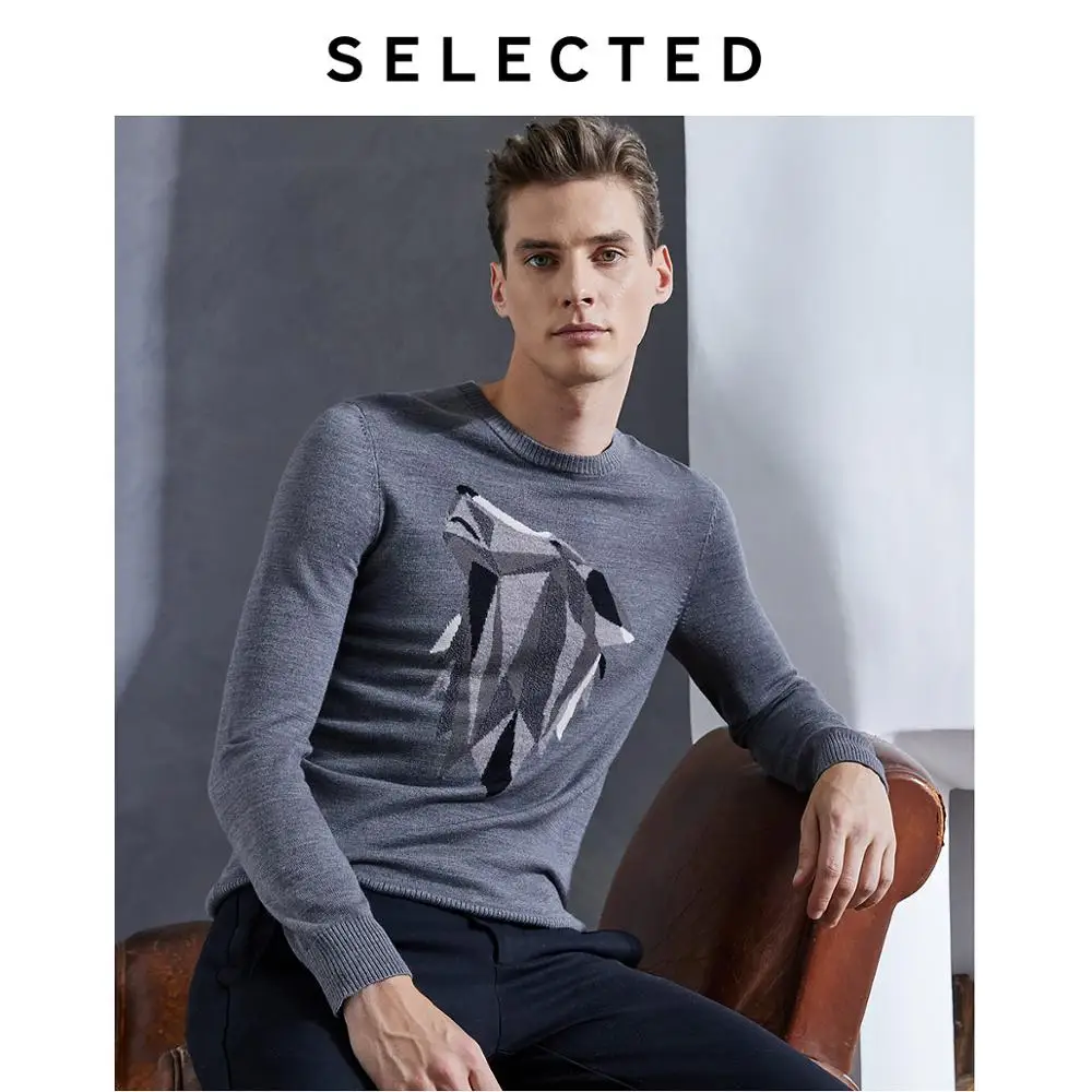 Осенний шерстяной вязаный пуловер с рисунком животных свитер вырезом одежда S |